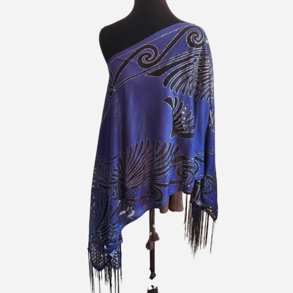 Sweaters - Unbranded Burnout Navy Metallic Silver Shawl Topper Scarf Multi wear Whimsigoth